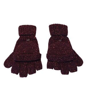 Mossimo Convertible Mittens Gloves Marled Knit Burgundy One Size Womens